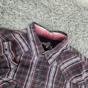 Wrangler 20X Western Snap Shirt Mens L Pink Black Plaid Excellent MJ1286M Cotton